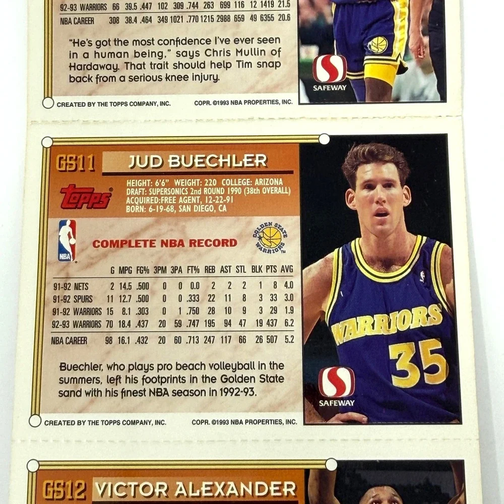 Topps Safeway Warriors Strip 1993 GS9 GS12 Hardaway Attles Buechler Alexander - Picture 10 of 11